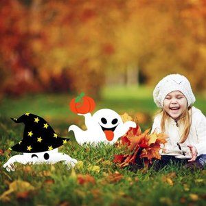 Halloween Decorations 8 Ghost Pumpkins Witch Hat Boo Yard Signs with Stakes